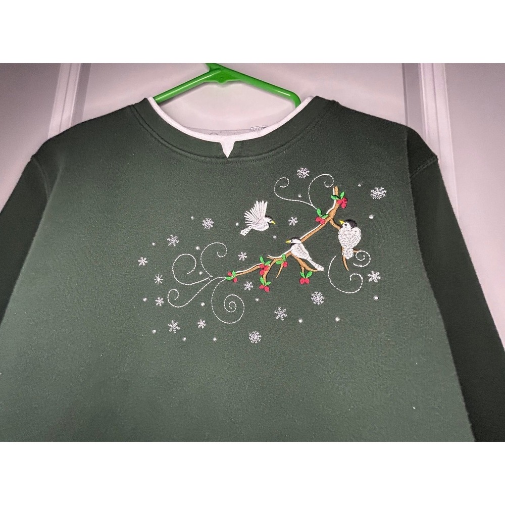 Vintage 90's Embroidered Snowflake Birds Holiday Women's Sweatshirt Pullover
